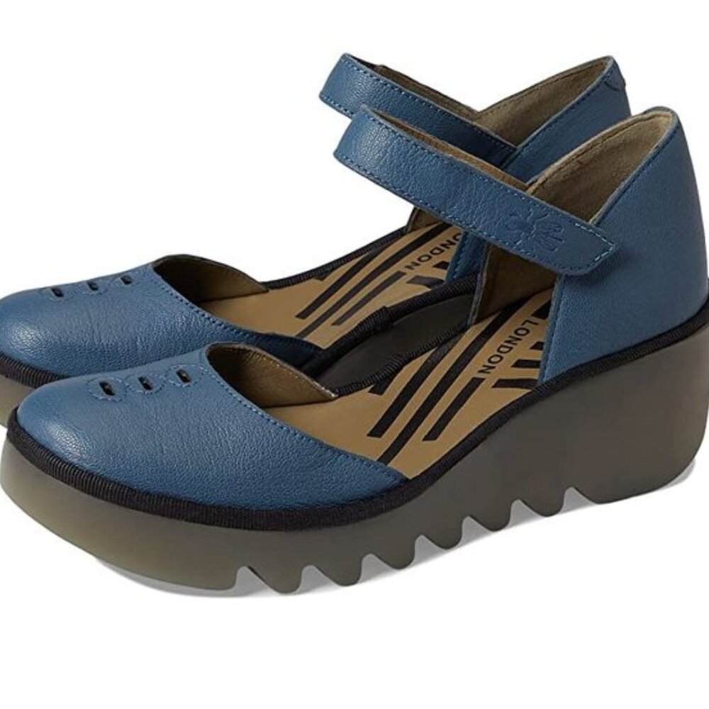New FLY LONDON Chunky Wedge BISO Women's Shoes Petrol Ceralin Sz. 39 - Picture 4 of 9